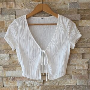 White Tie-Front Ribbed Top